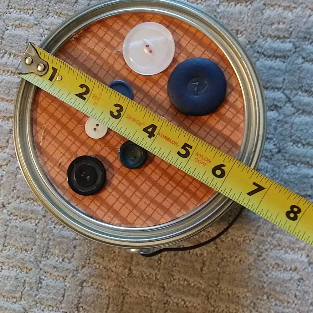Button or Sewing Supply Storage Can with Secure Lid Closure and Handle